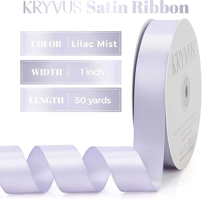 Lilac Mist Satin Ribbon, Double Faced 1 Inch X 50 Yards Lilac Mist Ribbon, Premium Satin Ribbon for Gift Wrapping, Crafts, Hair Bow Making, Sewing, Flower Bouquet, Wedding Party Decor