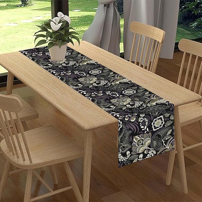 Retro Paisley Table Runner, Rustic Traditional Farmhouse Boho Floral Print Linen Coffee Table Center Decor for Family Kitchen Farmhouse Holiday Party Table Decorations Indoor Outdoor 13x72 inch