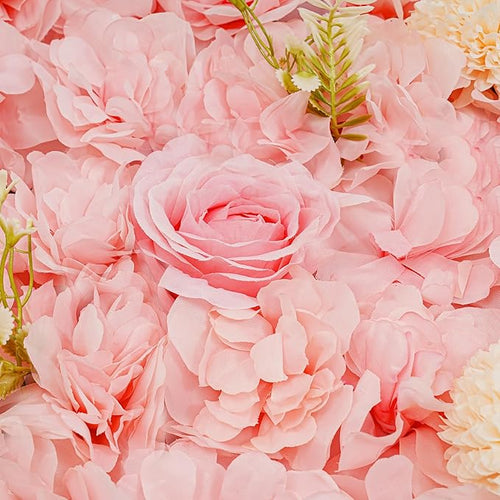 12Pcs Artificial Flower Wall Panel 3D Floral Backdrop Walls 15" X 15" Flower Wall Decor Flower Backdrop Faux Flowers Panel for Party Home Background Decor, Pink/Champagne