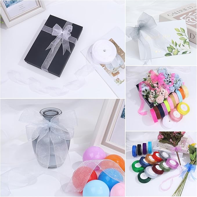 3/4 Inch x 50 Yards Sheer Organza Ribbon Chiffon Ribbon for Gift Wedding Flower Bouquet Wrapping Decorations Crafts (Gray)