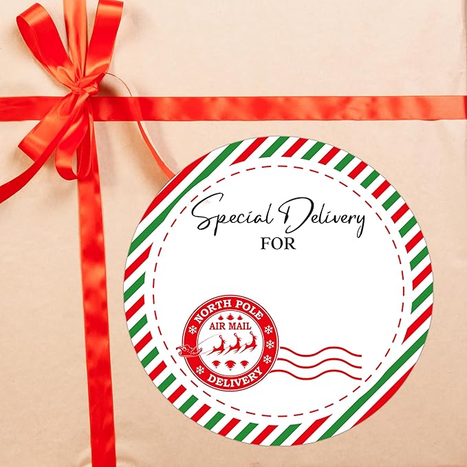 Christmas Gifts Tags Stickers from Santa, 30 Pcs North Pole Christmas Name Tags for Gifts, 2.5x2.5 Inch Holiday Presents Sticker Labels, Festive Chrismas Name Tag for Gift Wrapping Bags-D09
