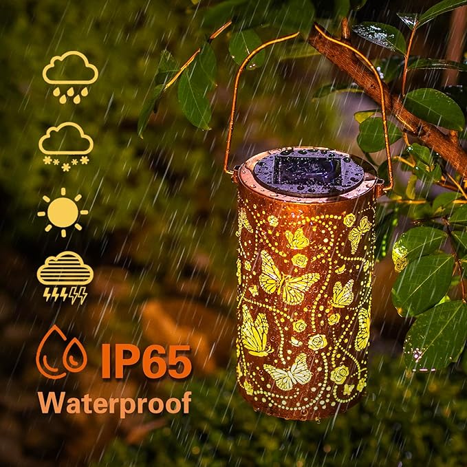 Christmas Gifts for Women Butterfly Solar Lanterns Outdoor Waterproof Hanging Solar Lights Butterfly Gifts for Women Men Metal Decorative LED Lanterns for Garden Decor,Yard,Patio,Lawn,Tabletop,Pathway