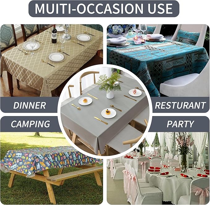 Rectangle Table Cloth,100% Waterproof Tablecloth Oil Proof Spill Proof Vinyl Table Cloth, Wipe Clean Plastic Table Cover for Dining, Camping, Indoor and Outdoor 54" x 84",Grey