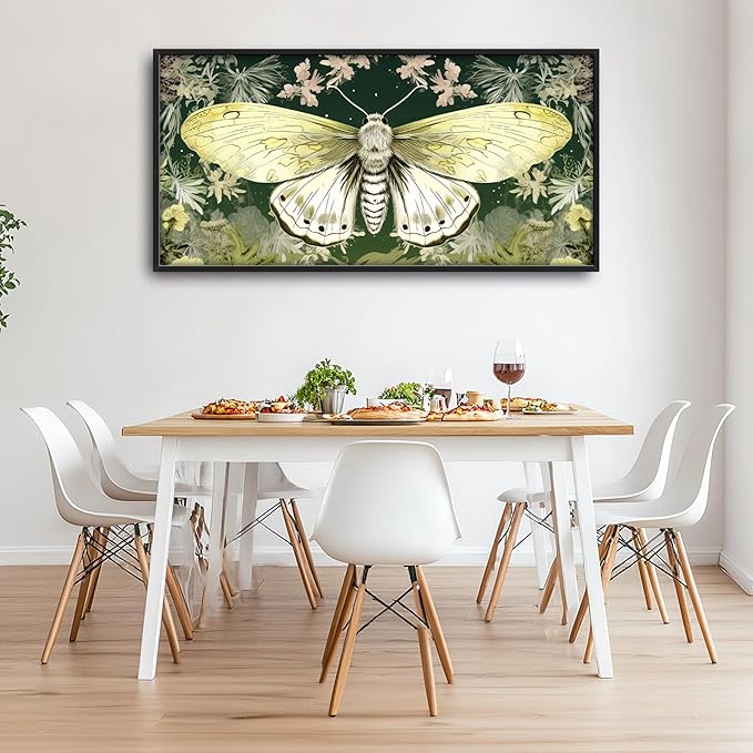 Moth Large Decor Wall Art Framed Pictures for Living Room, Butterfly Insect Oversized Canvas Print Painting Modern Extra Large Framed Artwork for Bedroom Office Home Decor 60"x30"