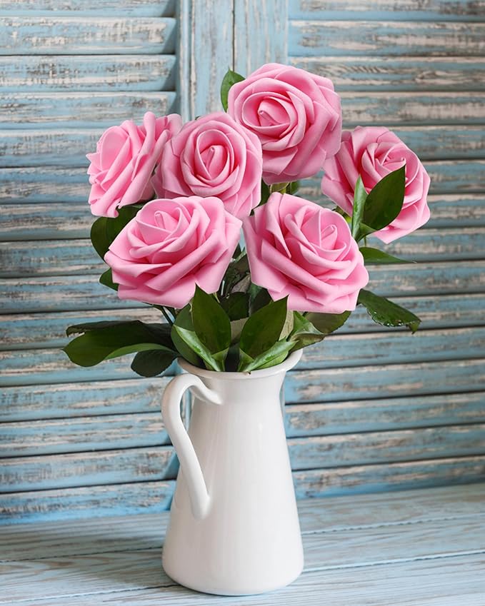 JOYLEX Artificial Flowers Realistic Roses, Real Looking Fake Roses with Stem for DIY Wedding Bouquets Centerpieces Bridal Shower Party Home Romantic Decorations (Dark Pink, Regular 3" - 200pcs)