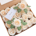 Floroom Artificial Flowers 20pcs Real Looking Cream High-Centered Foam Fake Roses with Stem for DIY Wedding Bouquets Bridal Shower Centerpieces Floral Arrangements Party Tables Home Decorations