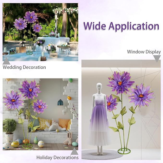5.6 Ft Giant Daisy Flowers for Decoration,Big Artificial Fake Daisy,Large Crepe Paper Flowers for Home Decor Garden,Hotel,Office,Photography Props,Wedding,Art Gallery,Shop Window Display(Purple)