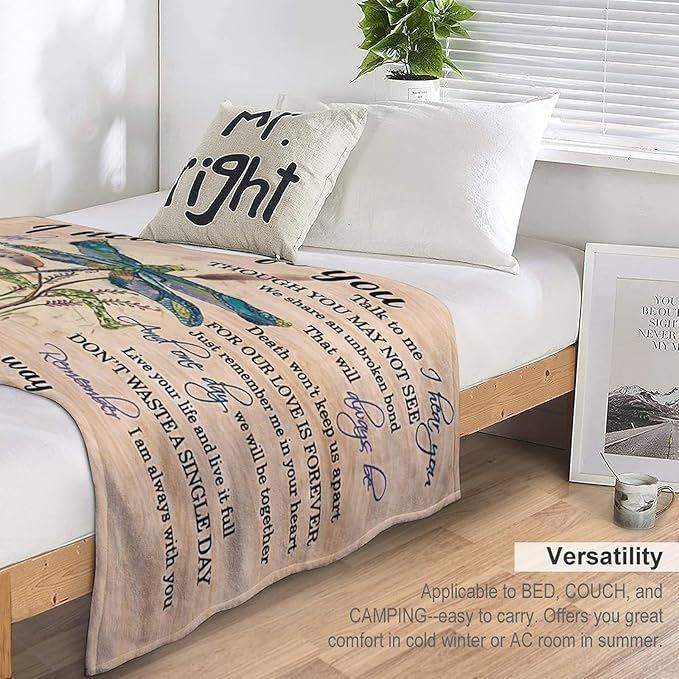 Dragonfly Blanket Memorial Sympathy Gifts for Girls Women Loved One I Never Left You Throw Blanket for Kids Adults Soft Warm Cozy Fleece Blanket for Couch Sofa Bed 40"x50"