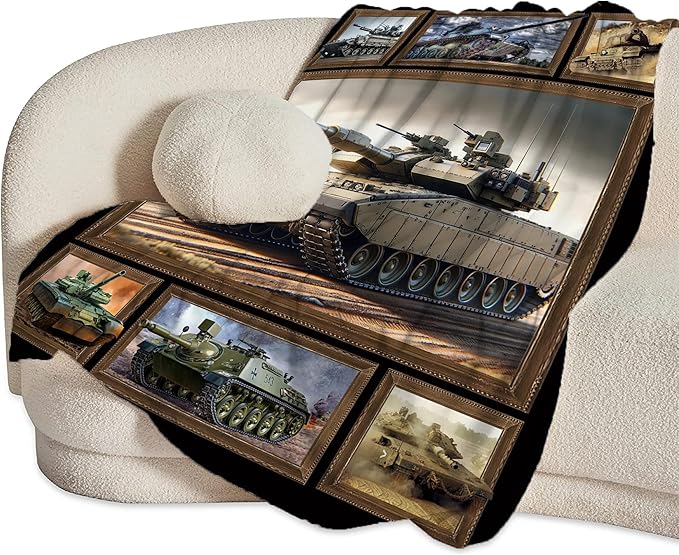 Tank Throw Blanket - Military Gifts for Fans - Soft Warm Cozy Fleece for Boys, Men, Girls, Women, Kids, Adults - Couch, Sofa, Bed - 80"x60"