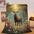 Forest Deer Blanket Hunting Elk Throw Blanket Wildlife Soft Cozy Fleece Fuzzy Stuffed Plush Flannel Gifts for Girls Women Boys Kids Adults 50"X60"