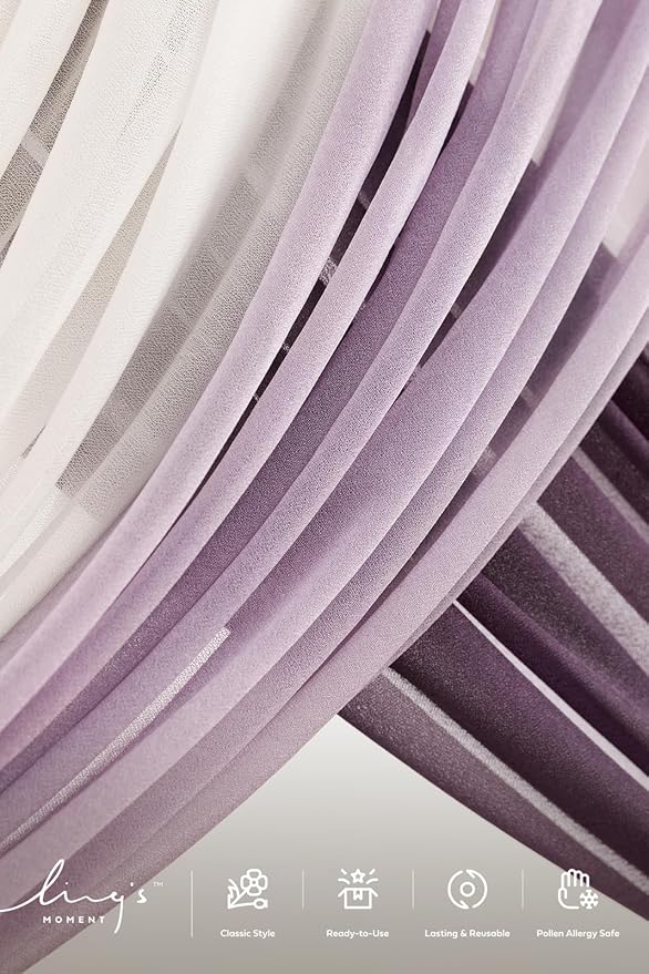 Ling's moment Wedding Arch Flowers with Drapes Kit-Pack of 5, 2pcs Flower Arrangements 3pcs Sheer Hanging Drapes White Ceremony Arbor Backdrop Artificial Rose Floral Decorations, Lilac & Purple