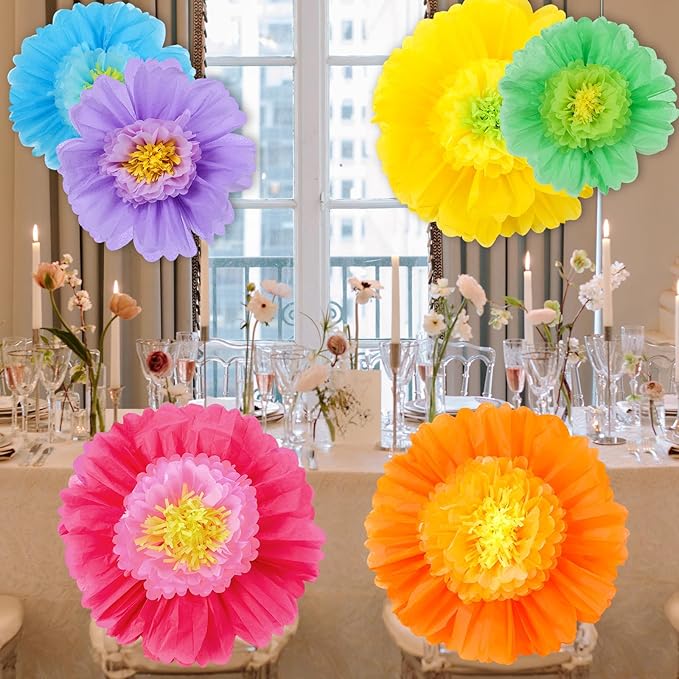 Giegxin 6 Pcs 31.5" 24" Colorful Giant Paper Flower Decoration for Wall Extra Large Christmas Tissue Paper Flower Xmas Church Floral Decoration for Mexican Fiesta Wedding Bridal Shower Decor