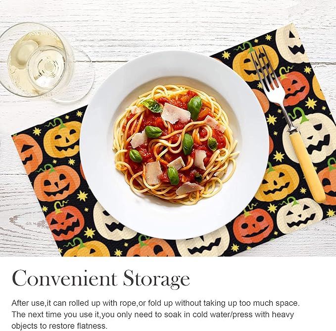 Placemats Set of 4 Halloween Waterproof Oilproof Table Mats Washable Wipeable Heat Resistant Easy to Clean for Indoor Outdoor Party Kitchen Dining Table Decoration 12 * 18in