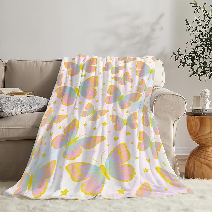 Butterfly Blanket for Women Butterflies Throw Blanket Soft Cozy Fleece Fuzzy Stuffed Plush Flannel Animal Gifts for Girls Kids Adults 50"X60"