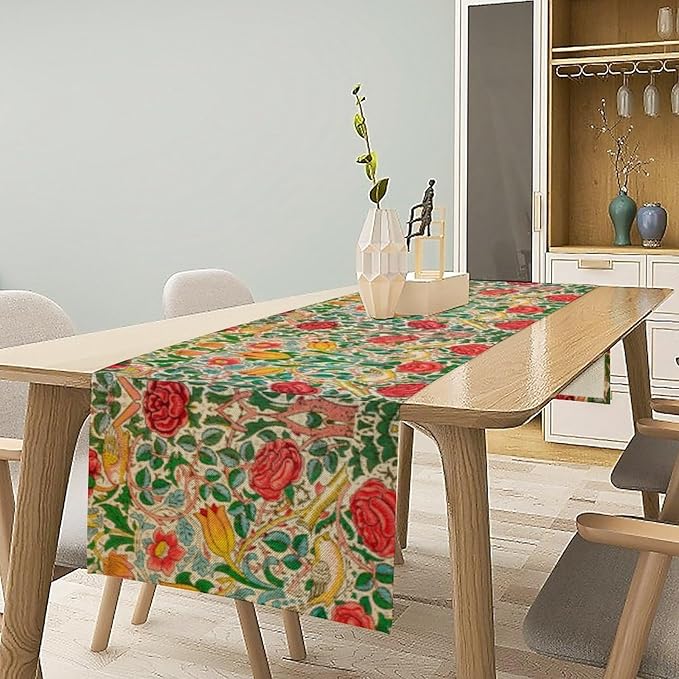 William Morris Original Design Red Rose Table Runner Vintage Floral Table Runner for Dining Table Decor 13 x 60 Inch