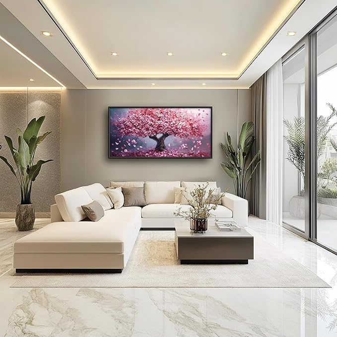 Tree Large Wall Art Romantic Pink Cherry Blossom Flowers Pictures Wall Decor Big Floral Tree of LifeCanvas Painting Prints Framed Artwork Home Decorations for Living Room Dining Room Bedroom Office 60"x30"