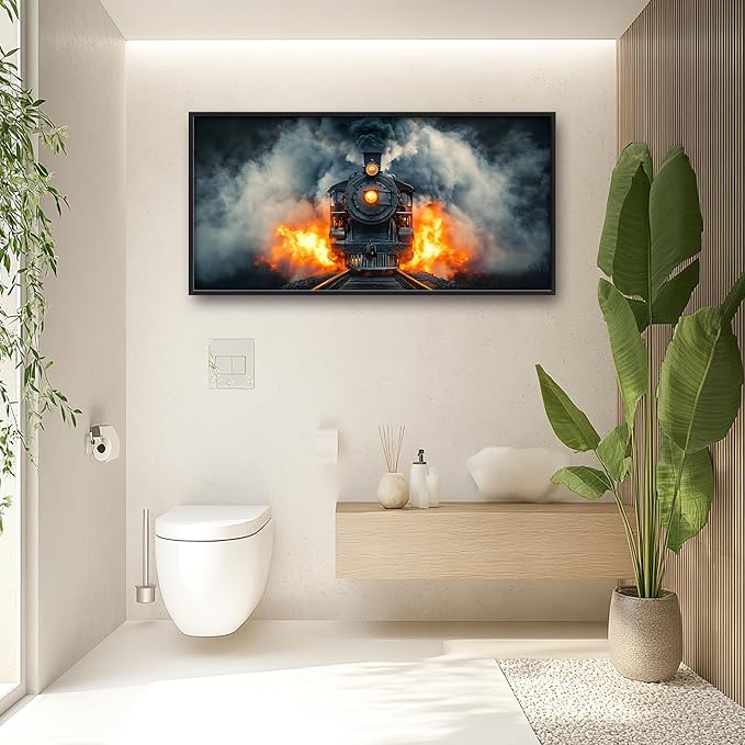 Vintage Train Large Decor Wall Art Framed Pictures for Living Room, Old Locomotive Railway Oversized Canvas Print Painting Modern Extra Large Framed Artwork for Bedroom Office 60"x30"