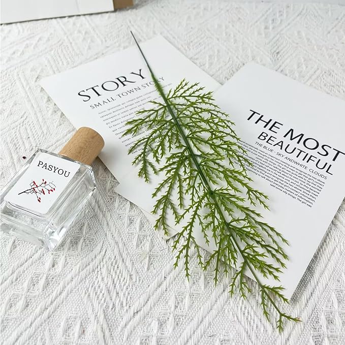 Artificial Pine Branches Faux Cedar Stems 20 Pcs, Fake Leaves Greenery Plants Pine Needles Picks Evergreen DIY Garland Wreath Arrangement Indoor Outdoor Garden Decor Home Wedding Christmas Decoration