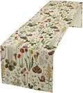 Vintage Mushroom Table Runner Rustic Farmhouse Wildflower Botanical Herbs Table Runner Boho Nature Plants Spring Summer Seasonal Dinner Runner for Home Kitchen Holiday Party Decor 13x90in
