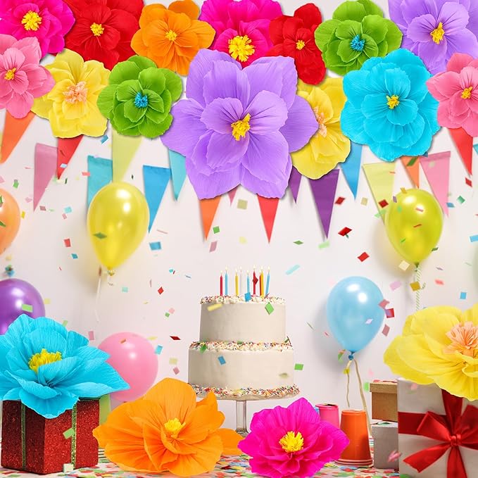 Giant Paper Flowers Artificial Large Paper Flower Decoration for Handcrafted Wall Backdrop Christmas Mexican Wedding Graduation Bridal Shower Birthday Party Supplies(Mexican Fiesta,12 Pcs)