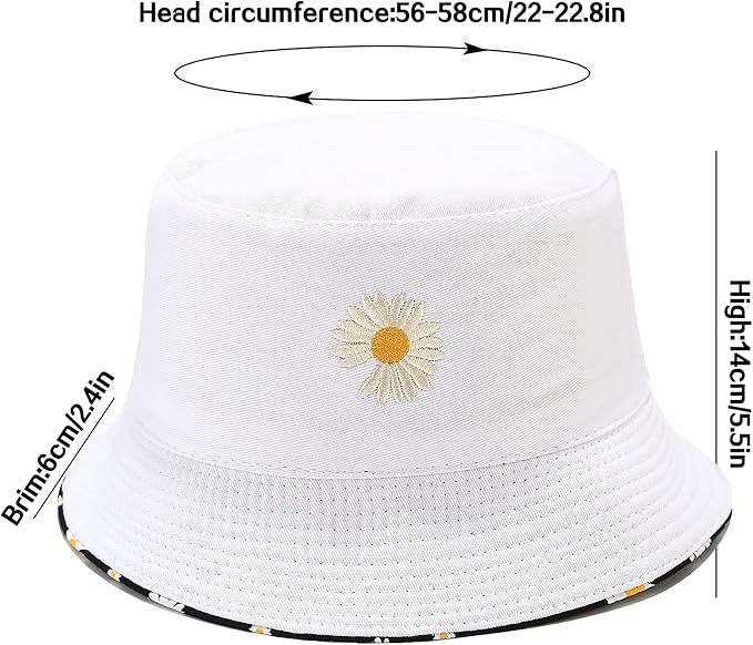 Flower Reversible Bucket Hat Cotton Summer Travel Beach Sun Hats Emboridery for Women Men