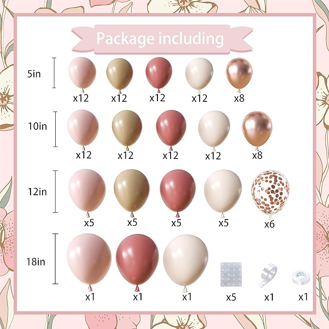 Blush Pink Nude Balloon Arch Kit, 148Pcs Dusty Pink Pastel Pink Brown White Sand Rose Gold Confetti Balloons for Baby Bridal Shower Wedding Engagement Birthday Party Decorations