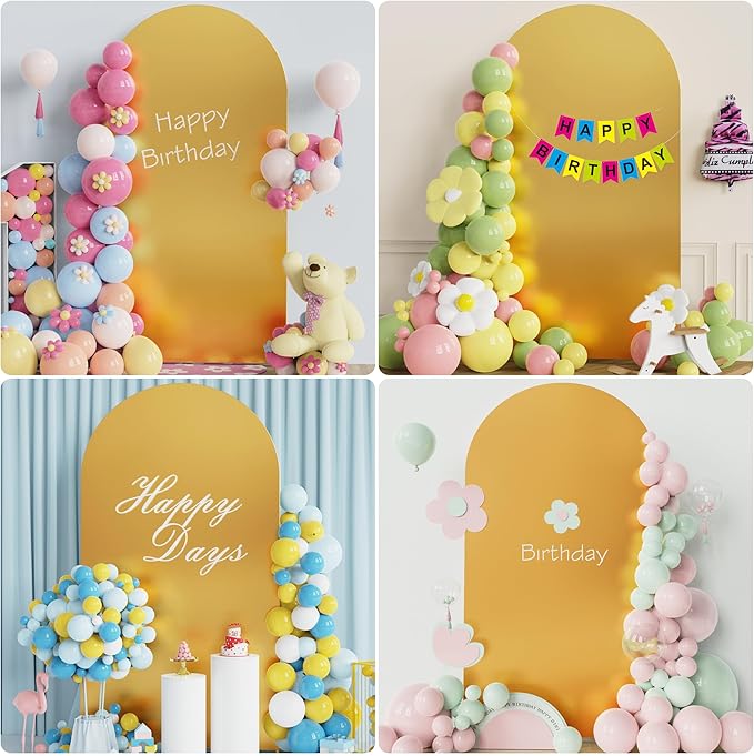 Wokceer Wedding Arch Cover 7.2FT Spandex Fitted Wedding Arch Stand Covers Round Top Chiara Arch Backdrop Cover for Birthday Party Ceremony Banquet Decoration Gold