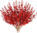 Hollyone 20 Pcs Glitter Artificial Eucalyptus Branches 13" Christmas Eucalyptus Pine Stems Picks Red Fake Eucalyptus Picks Stems for DIY Christmas Tree Garland Wreath Crafts Home Decoration