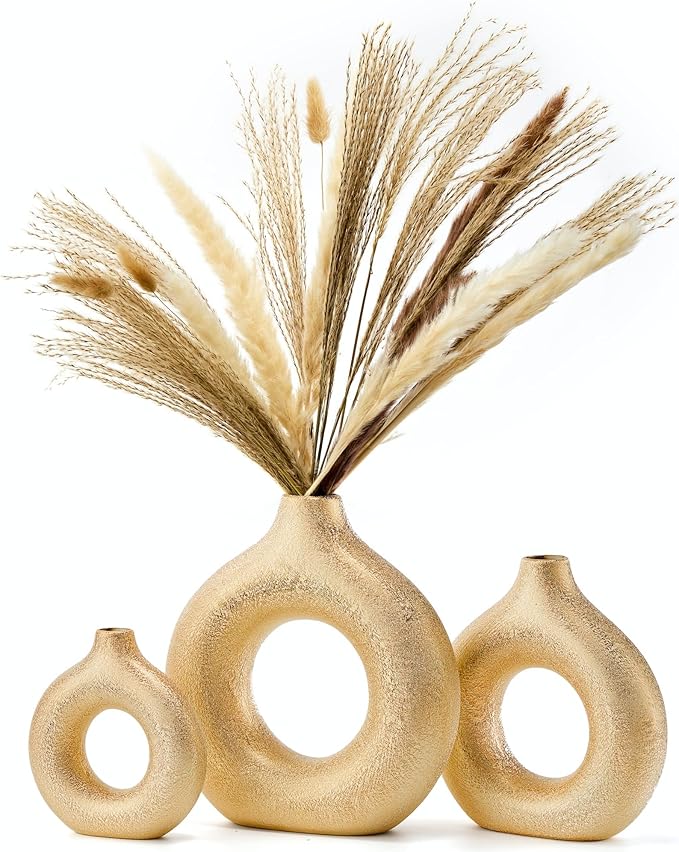 Modern Donut-Shaped Decorative Vases, Handmade Minimalist Boho ins Style, Modern Vase for Home Decor for Wedding Dinner Table Party Living Room Office Bedroom (Gold, Large)