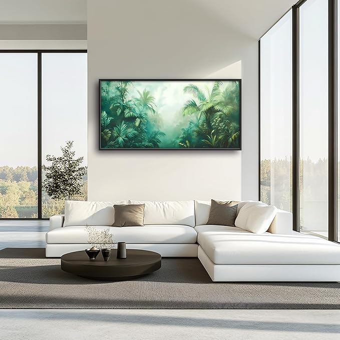 Tropical Jungle Large Decor Wall Art Forests Landscape Framed Pictures for Living Room, Nature Scenery Oversized Canvas Print Painting Modern Extra Large Framed Artwork for Bedroom Office 60"x30"