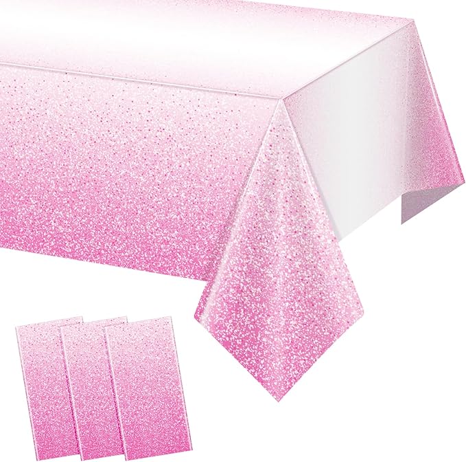 FunnyPars 3 Pack Ombre Pink Plastic Tablecloth for Parties,Gradient Pastel Pink Disposable Tablecloths Rectangle Tables,Light Pink Sprinkle Table Cover Wedding Birthday Anniversary Party,54x108Inch