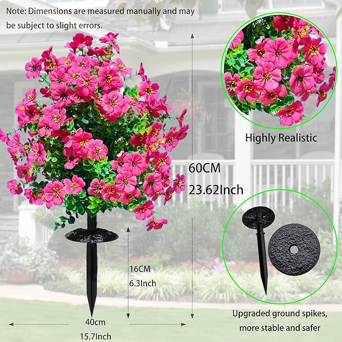 2 Pack Artificial Boxwood Topiary Ball Trees - 23" with Ground Spike, Weather Proof UV Resistant Faux Greenery Shrubs & Bushes for Indoor/Garden, Yard, Porch, Patio Decor (Rose Red)