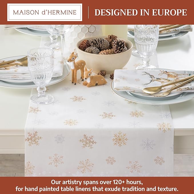 Maison d' Hermine Table Runner 100% Cotton Double Layer Table Runners 72 inches Long for Thanksgiving Christmas Decorations Home Kitchen Dining Party Wedding (Deer in The Woods, 14.5" x 72")