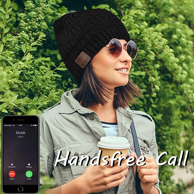 Wireless Beanie Hat for Men Women Wireless Music hat with Headphones Headset Speaker Mic Music Beanie Hat Unisex Knit Outdoor Sports Running Cap with Microphone Teens Tech Gifts