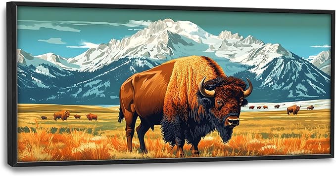 Bison Cow Large Decor Framed Wall Art Western Mountain Pictures for Living Room, Animal Oversized Canvas Print Painting Modern Extra Large Framed Artwork for Bedroom Office Home Decor 60"x30"