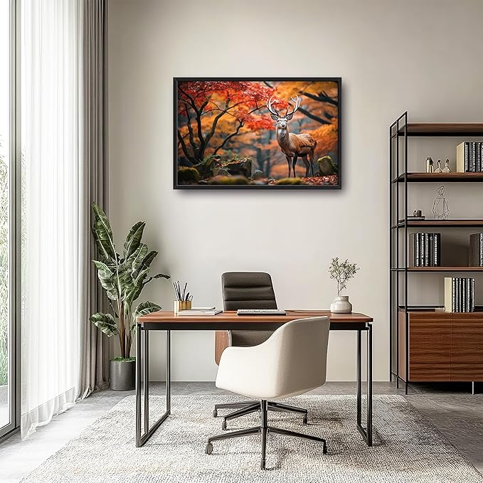 Framed Large Pictures Wall Art for Living Room, Forest Deer Oversized Wall Decor Elk Animal Canvas Print Painting Modern Extra Large Framed Artwork for Bedroom Office 36"x24"