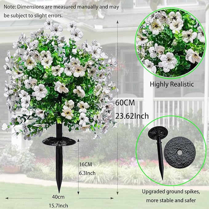 2 Pcs Artificial Boxwood Topiary Ball Trees 23" With Ground Spike, Weather Proof UV Resistant Faux Greenery Shrubs & Bushes for Porch, Garden, Front Yard Decor, Indoor/Outdoor Planters - White