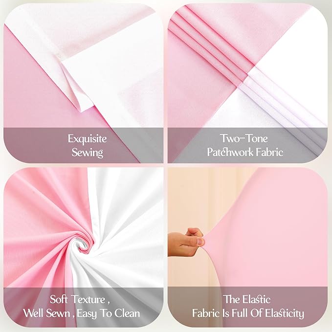White and Pink Arch Backdrop Cover 7.2FT 6.6FT 6FT Arch Covers Stretchy Backdrop Set of 3, Wedding Arch Cover Spandex Fitted Double-Color Fabric Arch Covers for Party Baby Shower Birthday Decoration