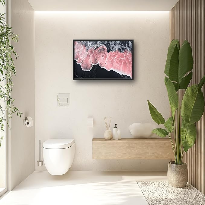 Pink Beach Large Wall Art Framed Black and White Wall Decor for Living Room, Beach Pictures Oversized Canvas Print Painting Modern Extra Large Framed Artwork for Bedroom Office Home Decor 36"x24"