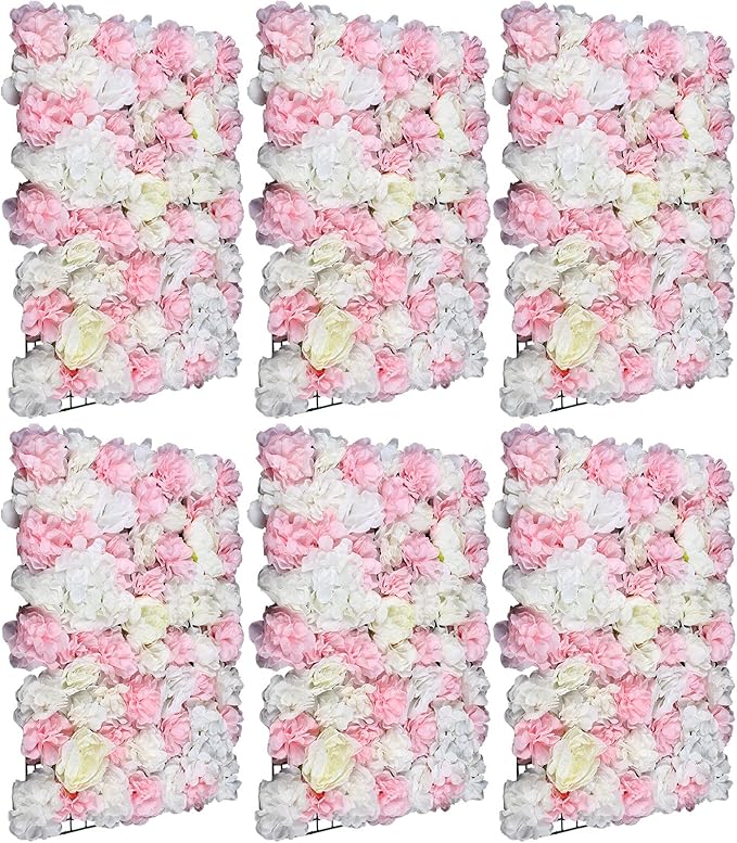 Flower Wall Panel Floral Backdrop,6Pack Champagne Flower Wall Decor,Silk Rose Wall, Artificial Flower Backdrop Faux Flower Panel for Wedding