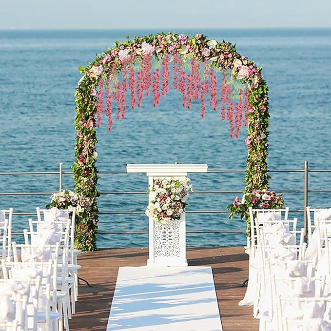 12PCS Artificial Wisteria Hanging Flowers 3.6ft Dusty Pink Fake Hanging Flowers Garland Silk Flowers Rattan String Faux Wisteria Vine for Garden Home Wedding Arch Decoration (Dusty Pink)