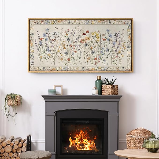 SIGNFORD Extra Large Framed Canvas Print Wall Art Charming Wildflower Botanical Illustrations Modern Art Relax/Calm Warm for Living Room, Bedroom, Office - 60"x30"