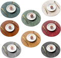 UnivoColors PU Leather Placemats Set of 8,15 Inches Round Washed Cowhide Pattern Table Mats for Dining Table, Kitchen, Party Decoration(Retro 8 Colors Combination)
