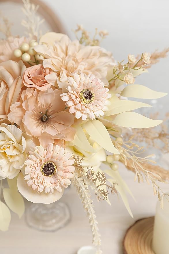 Artificial Flowers Nude Color Box Set for DIY Bridal Bouquets Wedding Shower Decorations Fake Floral Arrangements for Party Table Centerpieces Home Decor Indoor Outdoor