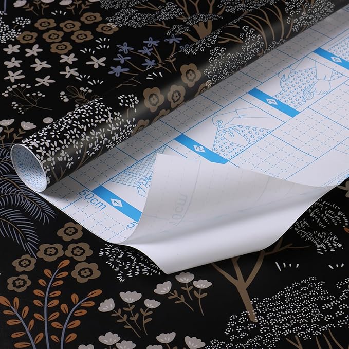 Guvana 197"x16.14" Forest Wallpaper Black Peel and Stick Wallpaper Leaf Contact Paper Floral Self Adhesive Wall Paper for Living Room Cabinets Decorative
