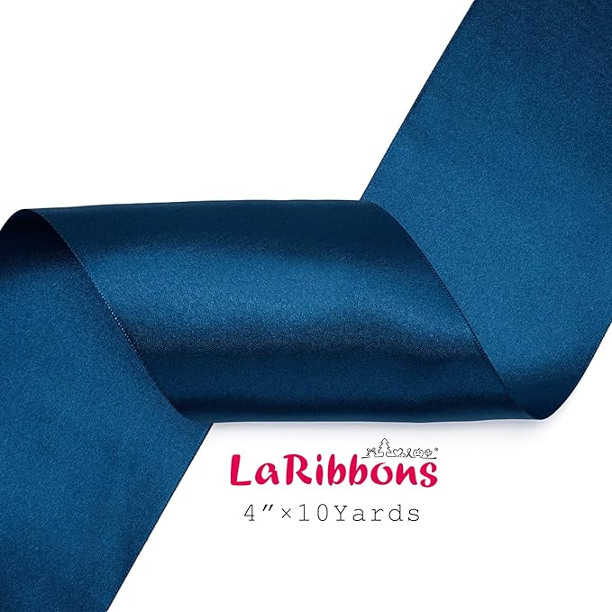 LaRibbons Navy Satin Ribbon 4 Inch 10 Yards Double Faced Luxury Dark Blue Silk Ribbon for Gift Wrapping Flower Bouquets Bow Christmas Wedding Party Decoration
