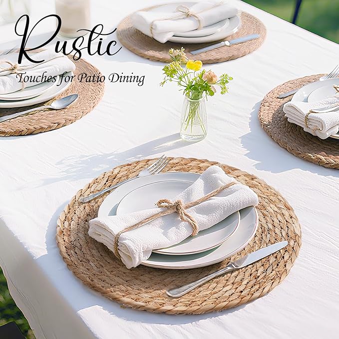 13 Inch Woven Placemats Set of 12, Rustic Round Placemat for Dining Table, Boho Jute Charger for Dinner Plates, Farmhouse Winter Holiday Decor, Water Hyacinth Wicker Rattan Braided Place Mats