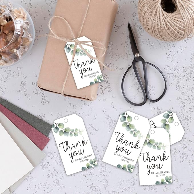 Thank You for Celebrating with Us Tag, 50 Pcs Thank You Paper Lables, 2x3 Inch Floral Gift Tags with String for Wedding Birthday Baby Shower Bridal Shower, Party Decoration-A04