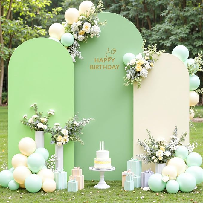 Boho Arch Backdrop Cover 8FT 7.2FT 6.6FT Stretchy Wedding Arch Covers Set of 3 Spandex Fitted Sage Green Light Green Cream Fabric Backdrop Cover for Party Baby Shower Birthday Decoration