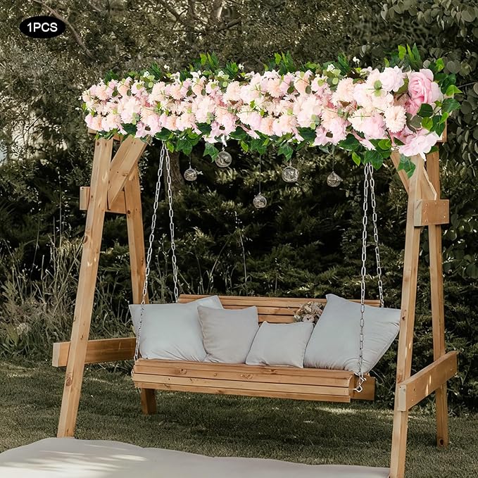 Eapmic Artificial Flower Row, 39.37in Peony Hydrangea Floral Arrangement, Faux Flower Panel Table Centerpiece for Wedding Arch Wall Backdrop Ceremony Reception Home Party Decoration (Pink)